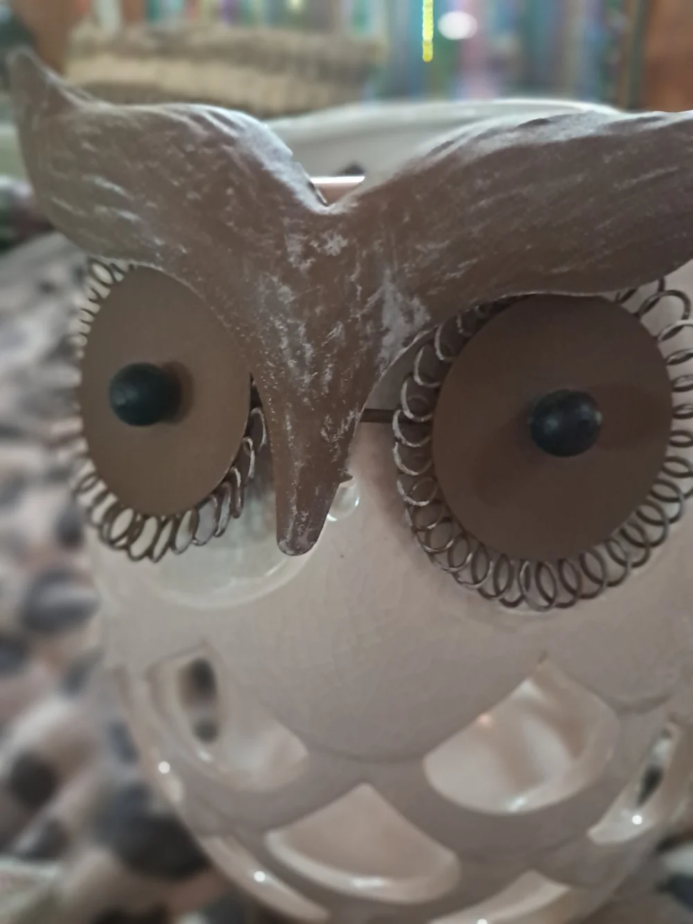 Ceramic Owl Lantern - Cream and Brown